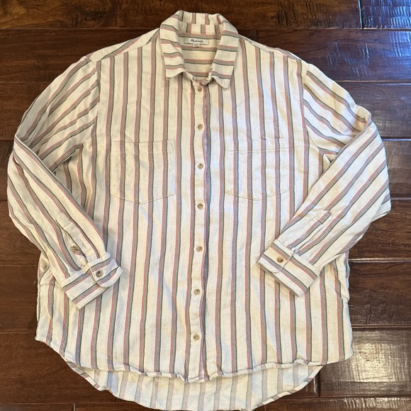 Madewell Flannel Sunday Shirt Button Up Shirt Pockets Stripe Size Large - Picture 1 of 6
